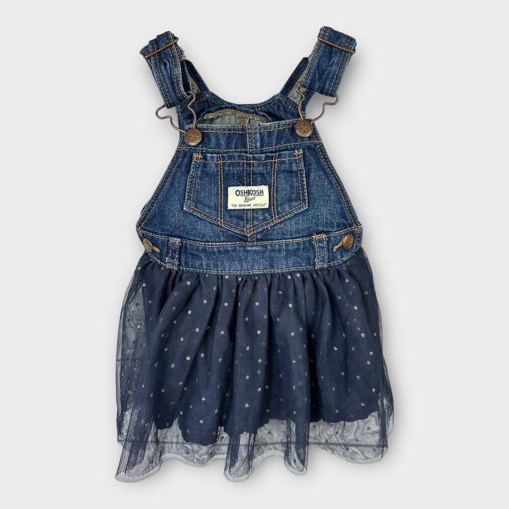 Osh Gosh B'gosh Baby Girls size 9M Tulle Vestbak Bib Overall Dress Blue